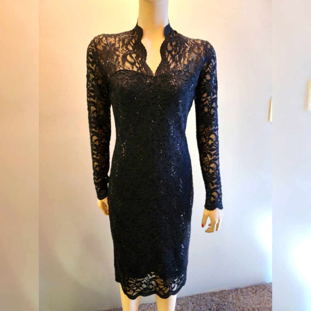 Black lace with sequins dress size 6